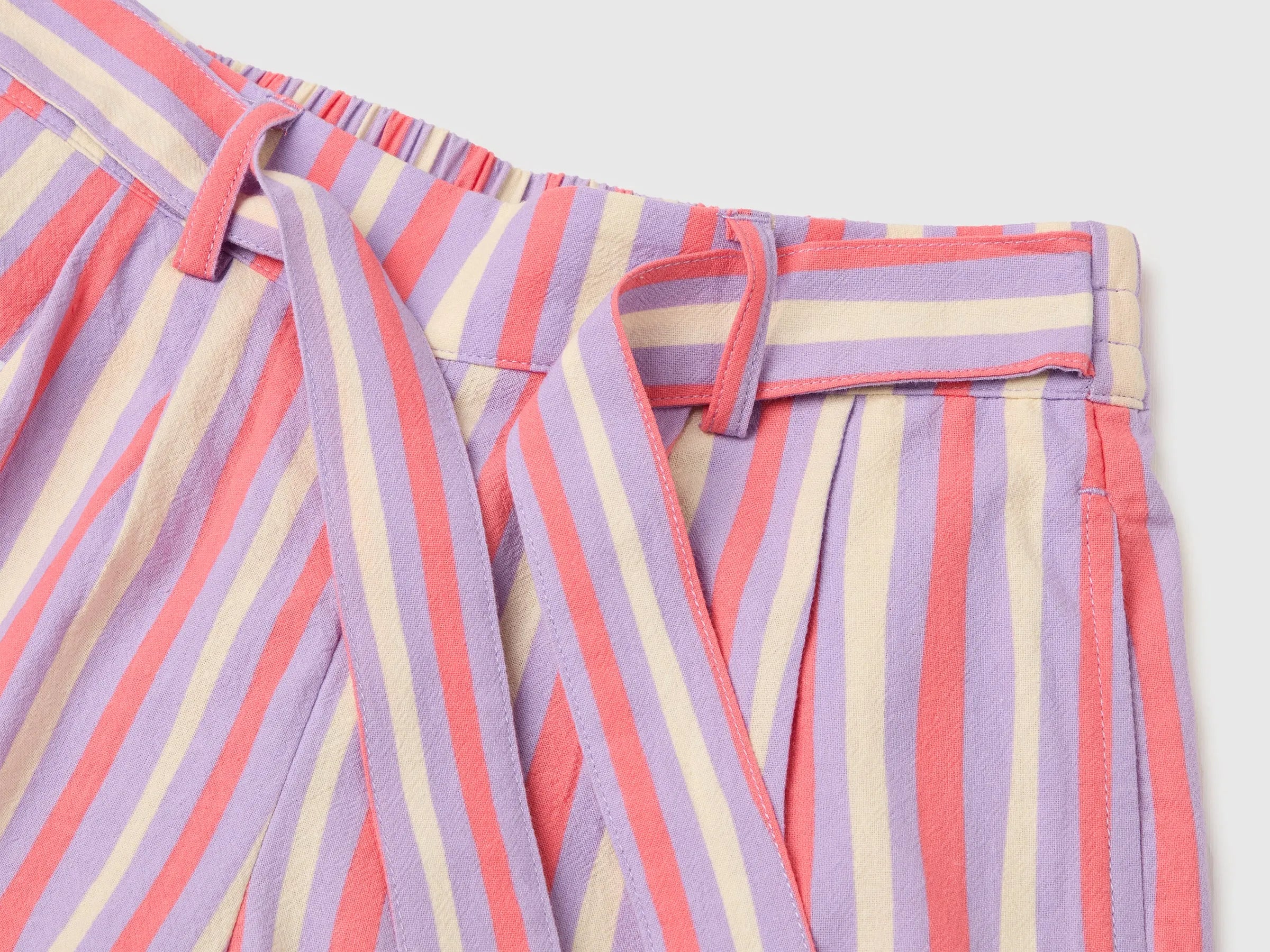 Benetton Multi-Color Girls Striped Shorts with Sash SKU: 4KFZC904T_70Z Image 03