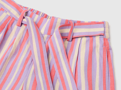 Benetton Multi-Color Girls Striped Shorts with Sash SKU: 4KFZC904T_70Z Image 03