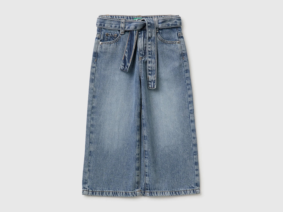 Benetton Light Blue Girls Wide-Fit Jeans with Belt SKU: 4KGZGE02M_902 Image 01