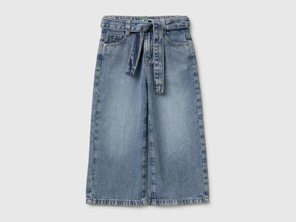 Benetton Light Blue Girls Wide-Fit Jeans with Belt SKU: 4KGZGE02M_902 Image 01