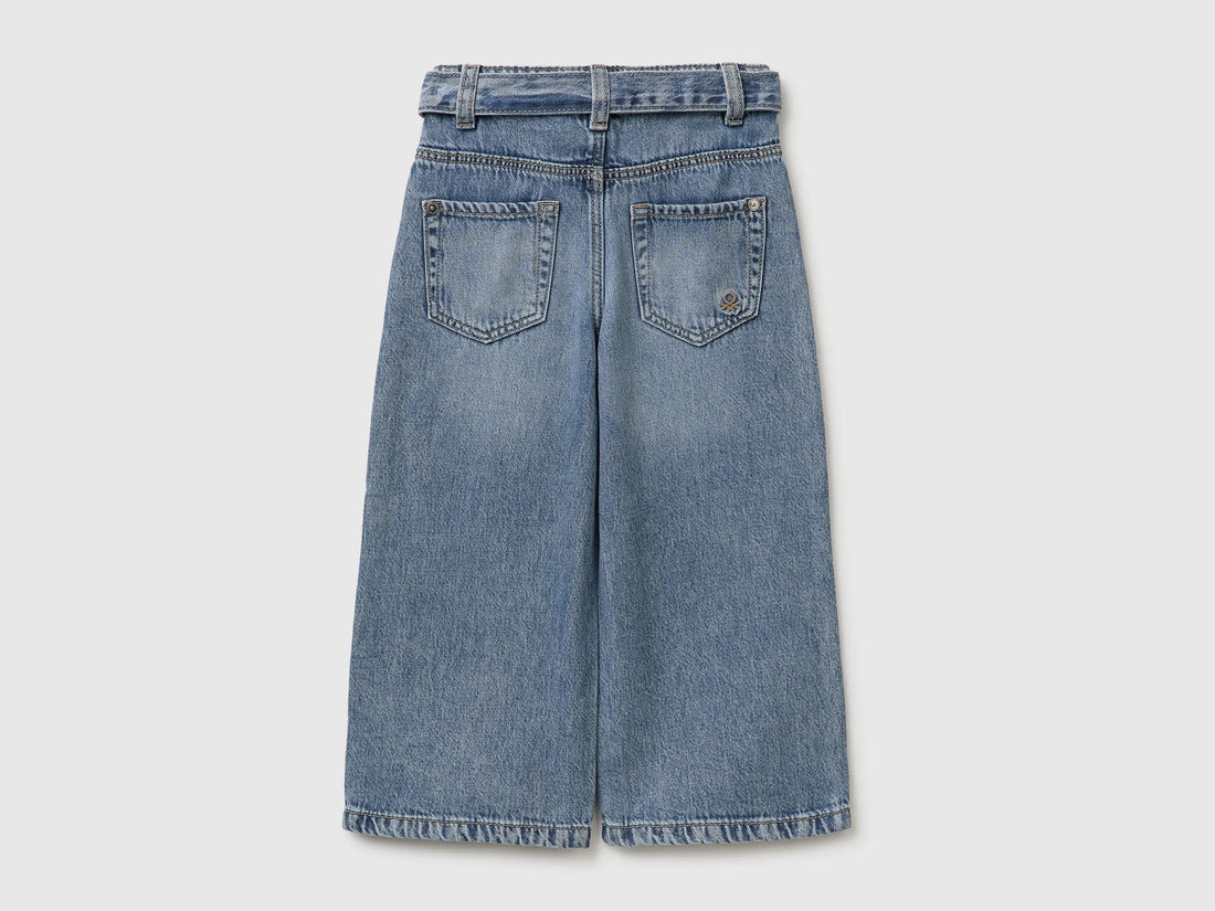 Benetton Light Blue Girls Wide-Fit Jeans with Belt SKU: 4KGZGE02M_902 Image 02