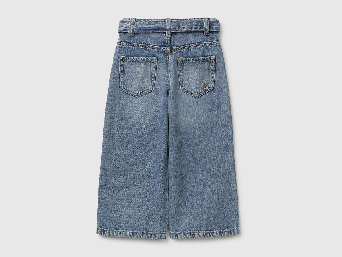 Benetton Light Blue Girls Wide-Fit Jeans with Belt SKU: 4KGZGE02M_902 Image 02