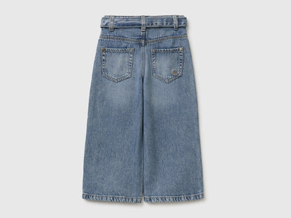 Benetton Light Blue Girls Wide-Fit Jeans with Belt SKU: 4KGZGE02M_902 Image 02