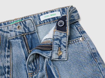 Benetton Light Blue Girls Wide-Fit Jeans with Belt SKU: 4KGZGE02M_902 Image 03