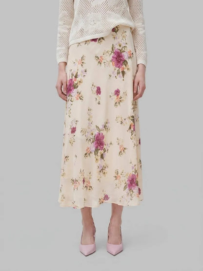 Benetton Creamy White Women Flowing Floral Skirt SKU: 4LKED005S_68P Image 00