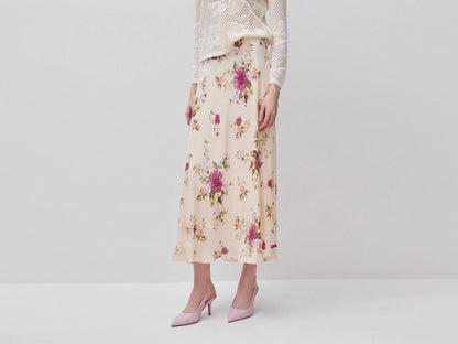Benetton Creamy White Women Flowing Floral Skirt SKU: 4LKED005S_68P Image 02