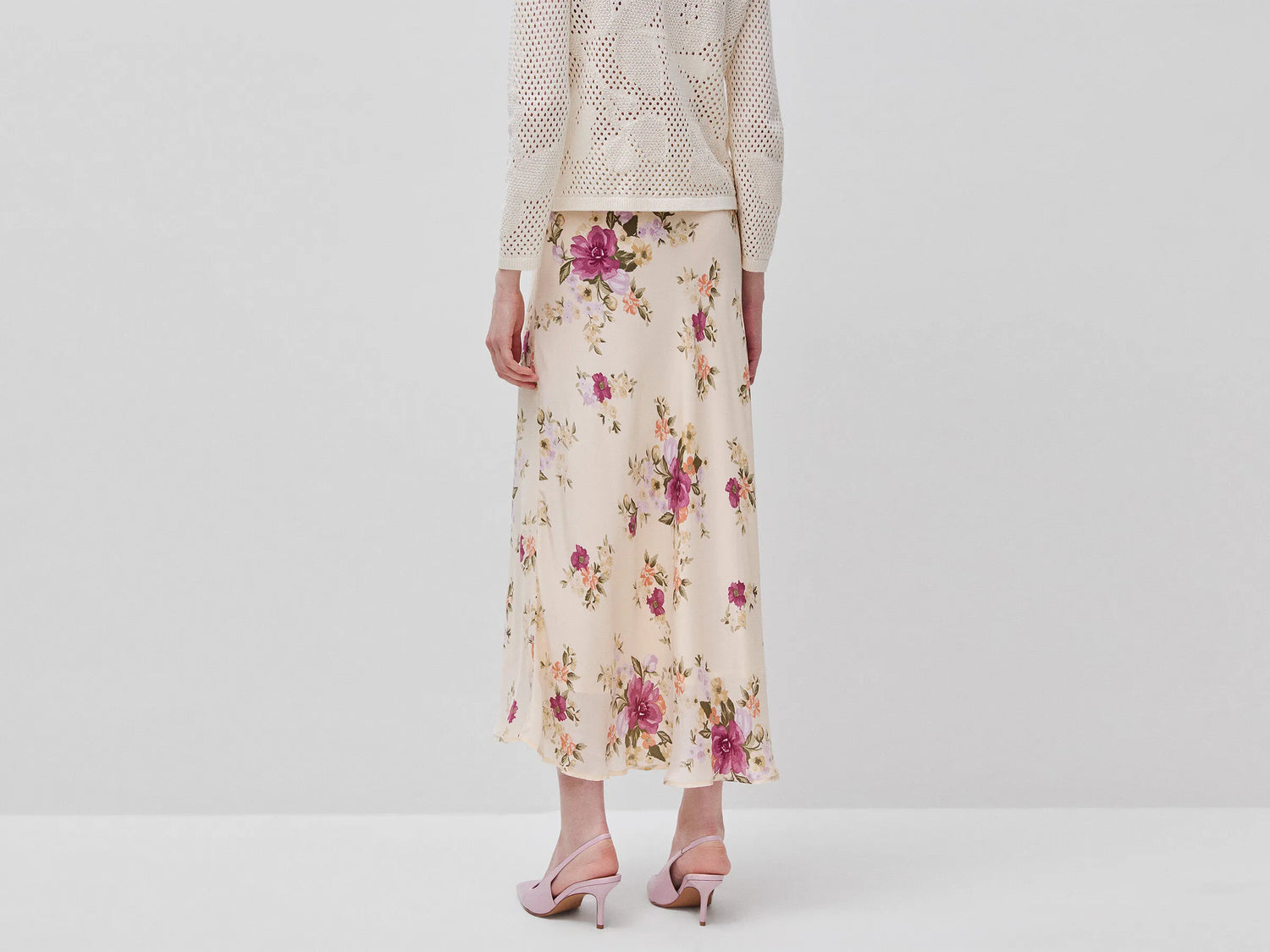 Benetton Creamy White Women Flowing Floral Skirt SKU: 4LKED005S_68P Image 03