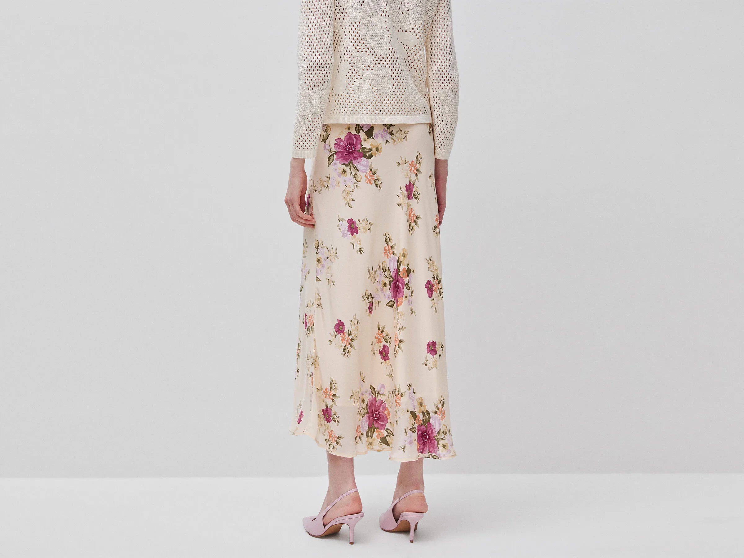 Benetton Creamy White Women Flowing Floral Skirt SKU: 4LKED005S_68P Image 03