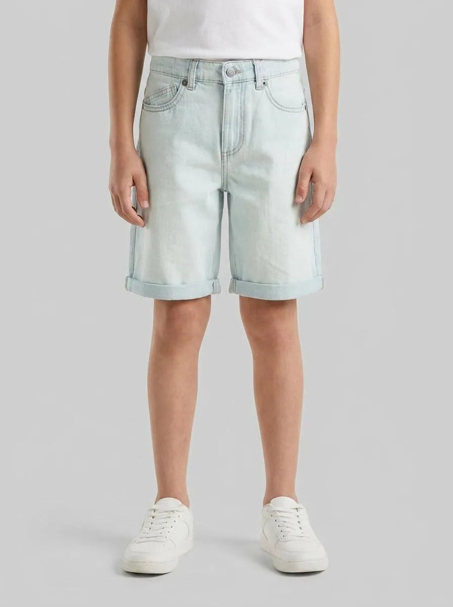 Benetton Sky Blue Boys Denim Bermuda Shorts with Cuffs SKU: 4MI9C9054_902 Image 00