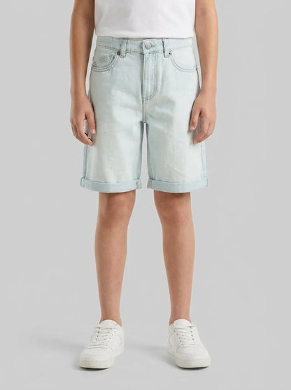 Benetton Sky Blue Boys Denim Bermuda Shorts with Cuffs SKU: 4MI9C9054_902 Image 00