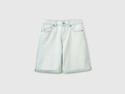 Benetton Sky Blue Boys Denim Bermuda Shorts with Cuffs SKU: 4MI9C9054_902 Image 01