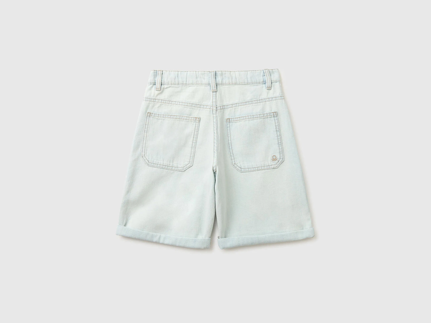 Benetton Sky Blue Boys Denim Bermuda Shorts with Cuffs SKU: 4MI9C9054_902 Image 02