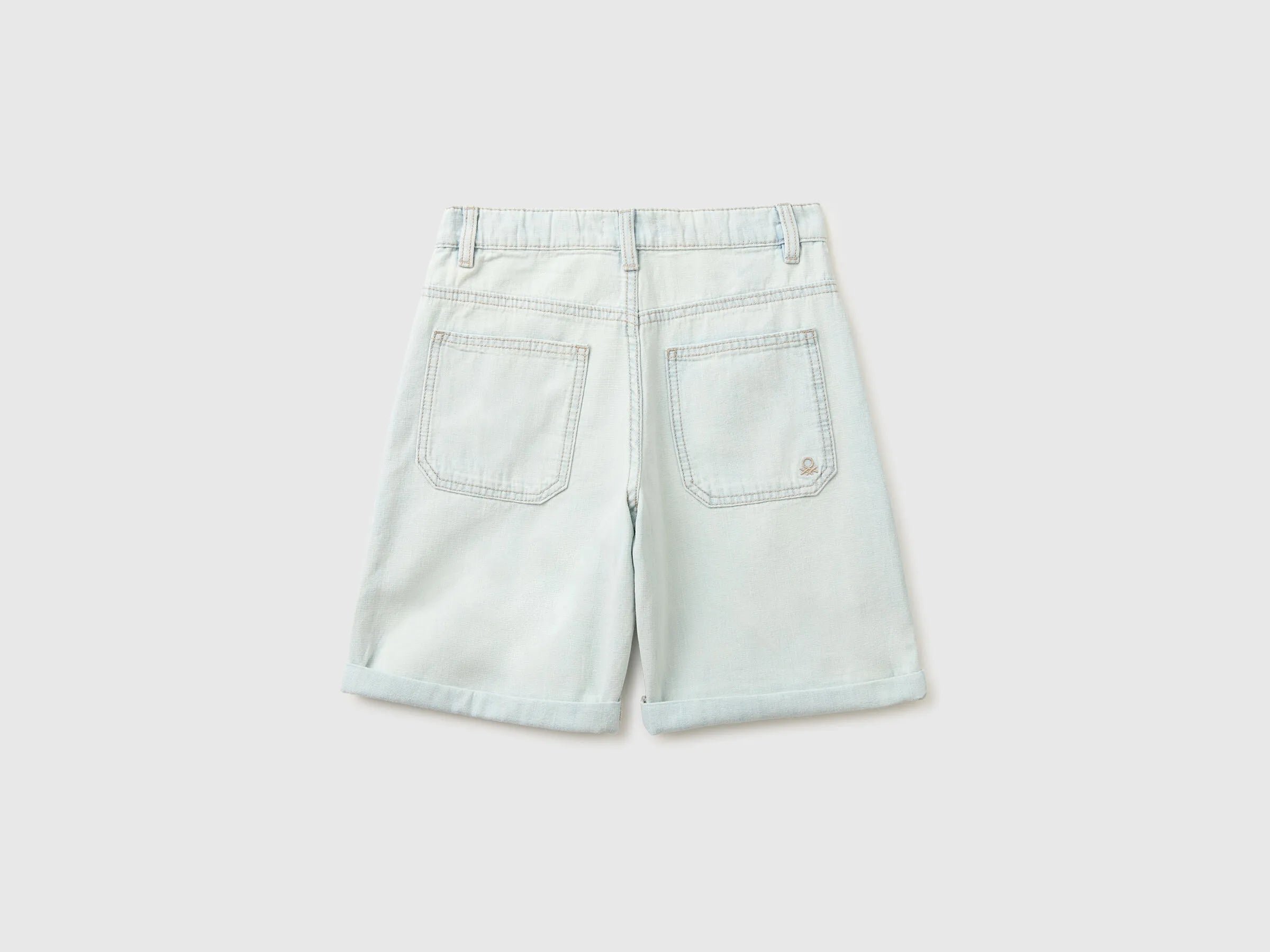 Benetton Sky Blue Boys Denim Bermuda Shorts with Cuffs SKU: 4MI9C9054_902 Image 02