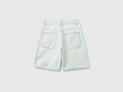 Benetton Sky Blue Boys Denim Bermuda Shorts with Cuffs SKU: 4MI9C9054_902 Image 02