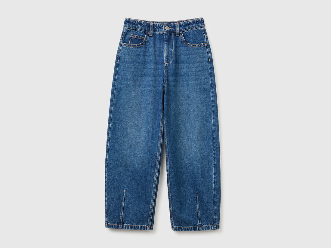 Benetton Blue Girls Balloon Fit Jeans SKU: 4MLNCE050_901 Image 01