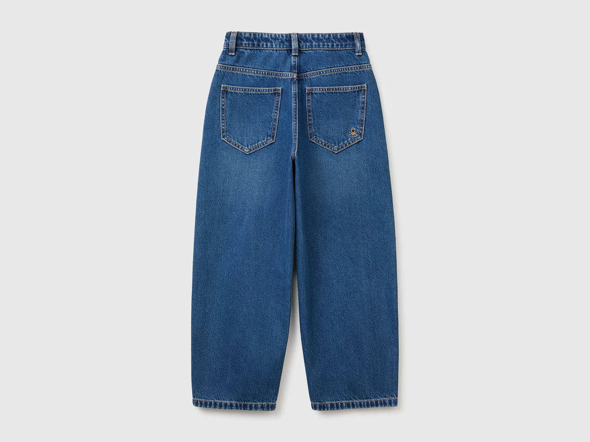 Benetton Blue Girls Balloon Fit Jeans SKU: 4MLNCE050_901 Image 02