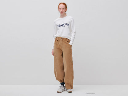 Benetton Camel Women Corduroy Barrel-Fit Trousers SKU: 4OFUDF0CV_34A Image 02