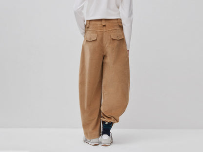 Benetton Camel Women Corduroy Barrel-Fit Trousers SKU: 4OFUDF0CV_34A Image 03