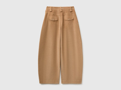 Benetton Camel Women Corduroy Barrel-Fit Trousers SKU: 4OFUDF0CV_34A Image 06