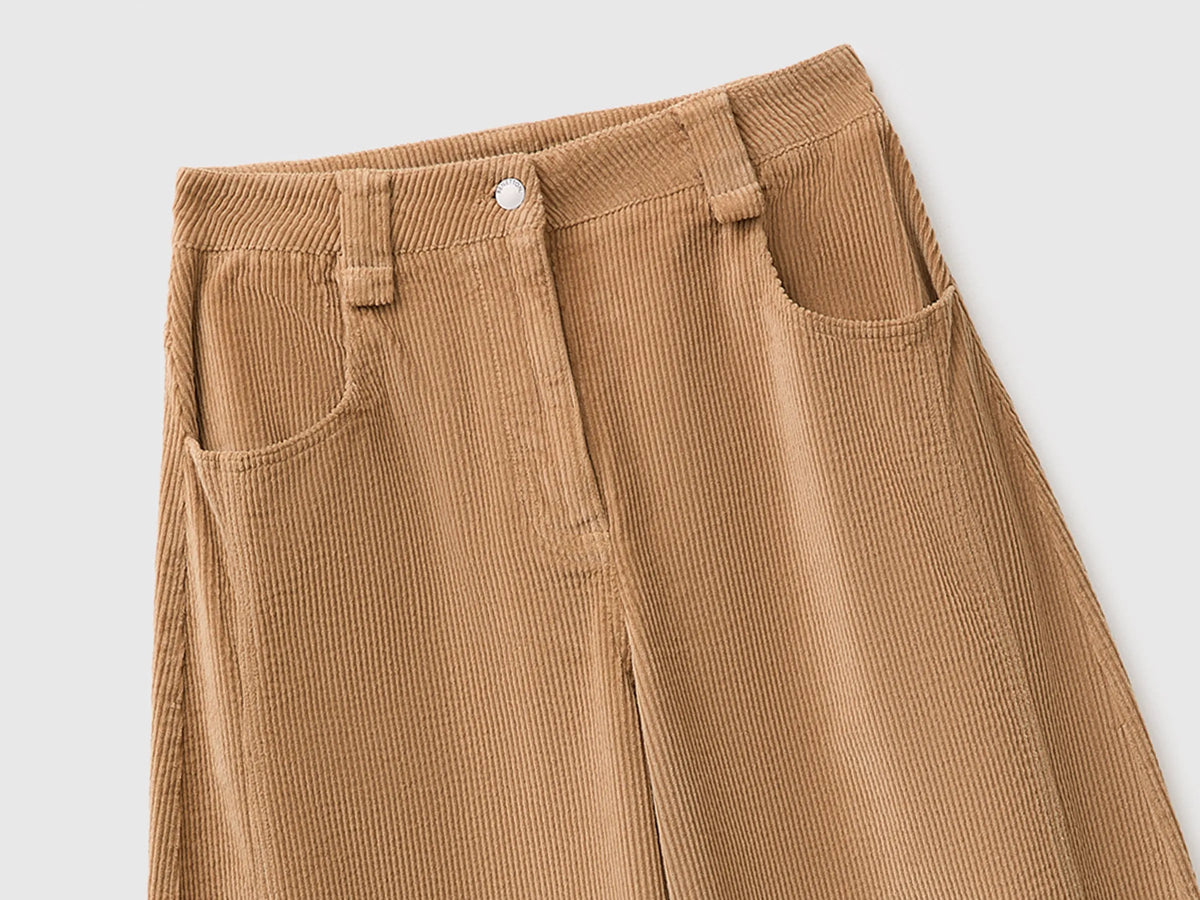 Benetton Camel Women Corduroy Barrel-Fit Trousers SKU: 4OFUDF0CV_34A Image 07