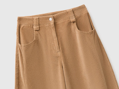 Benetton Camel Women Corduroy Barrel-Fit Trousers SKU: 4OFUDF0CV_34A Image 07