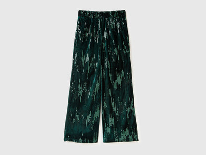 Benetton_Dark Green_Velvet Palazzo Trousers with Sequins_4OZGCF05C_901_01