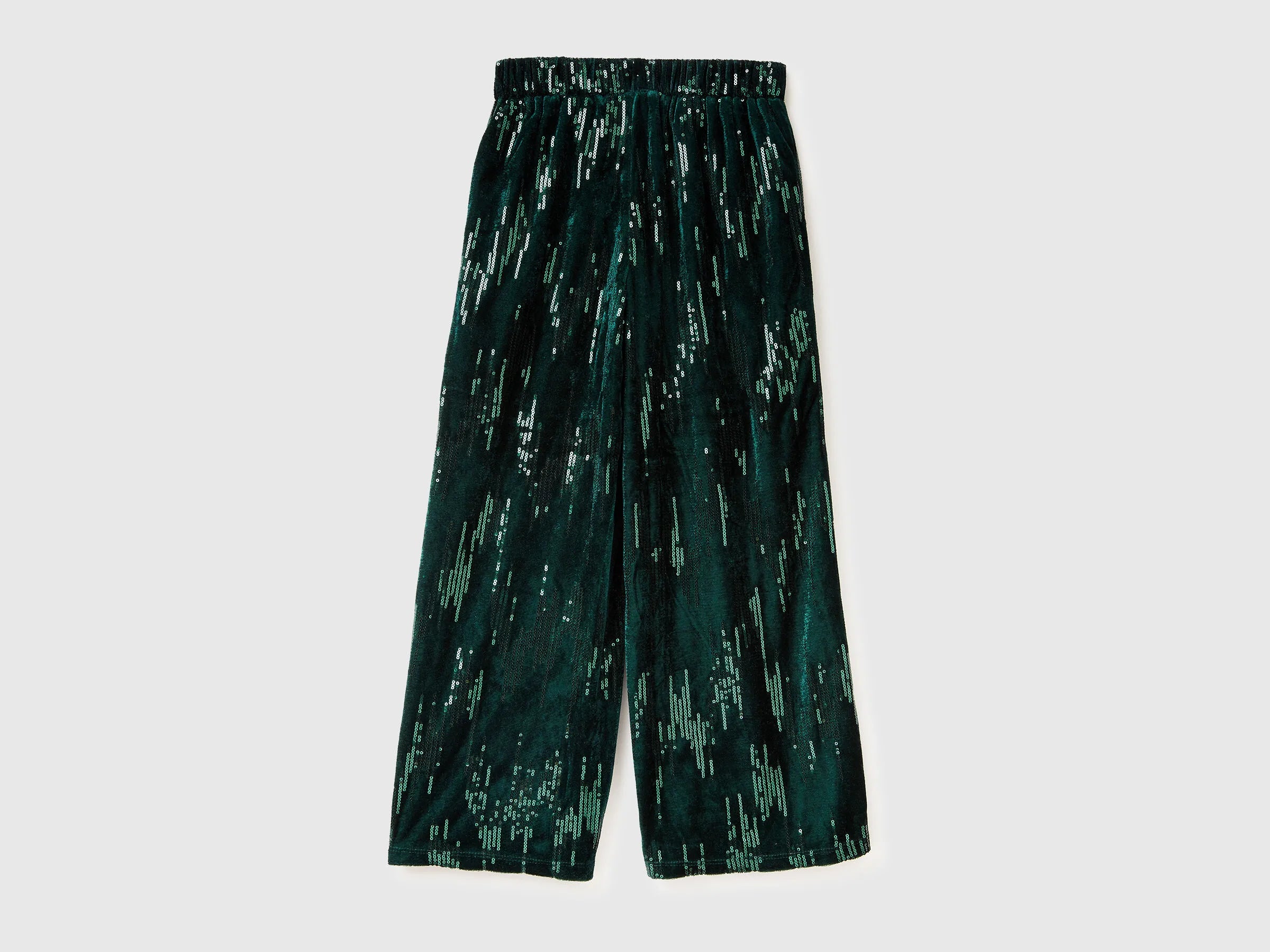 Benetton_Dark Green_Velvet Palazzo Trousers with Sequins_4OZGCF05C_901_02