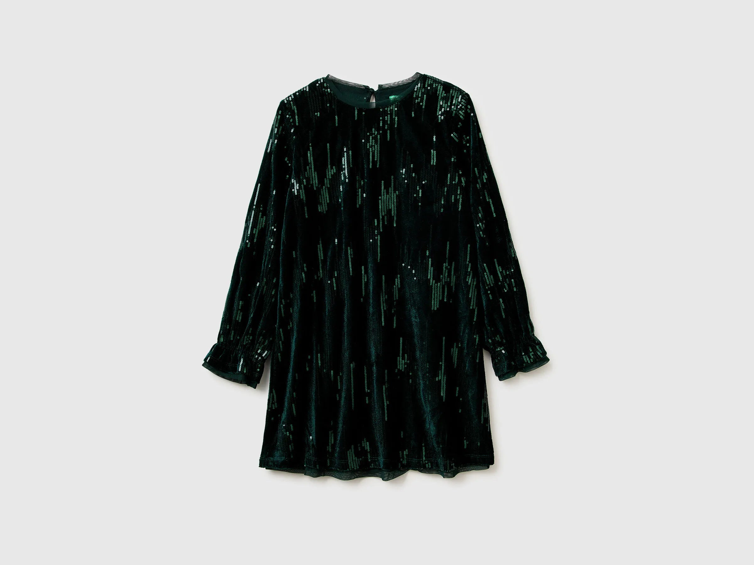 Benetton Dark Green Girls Velvet Dress with Sequins SKU: 4OZGCV03P_901 Image 01