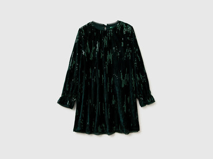 Benetton_Dark Green_Velvet Dress with Sequins_4OZGCV03P_901_01