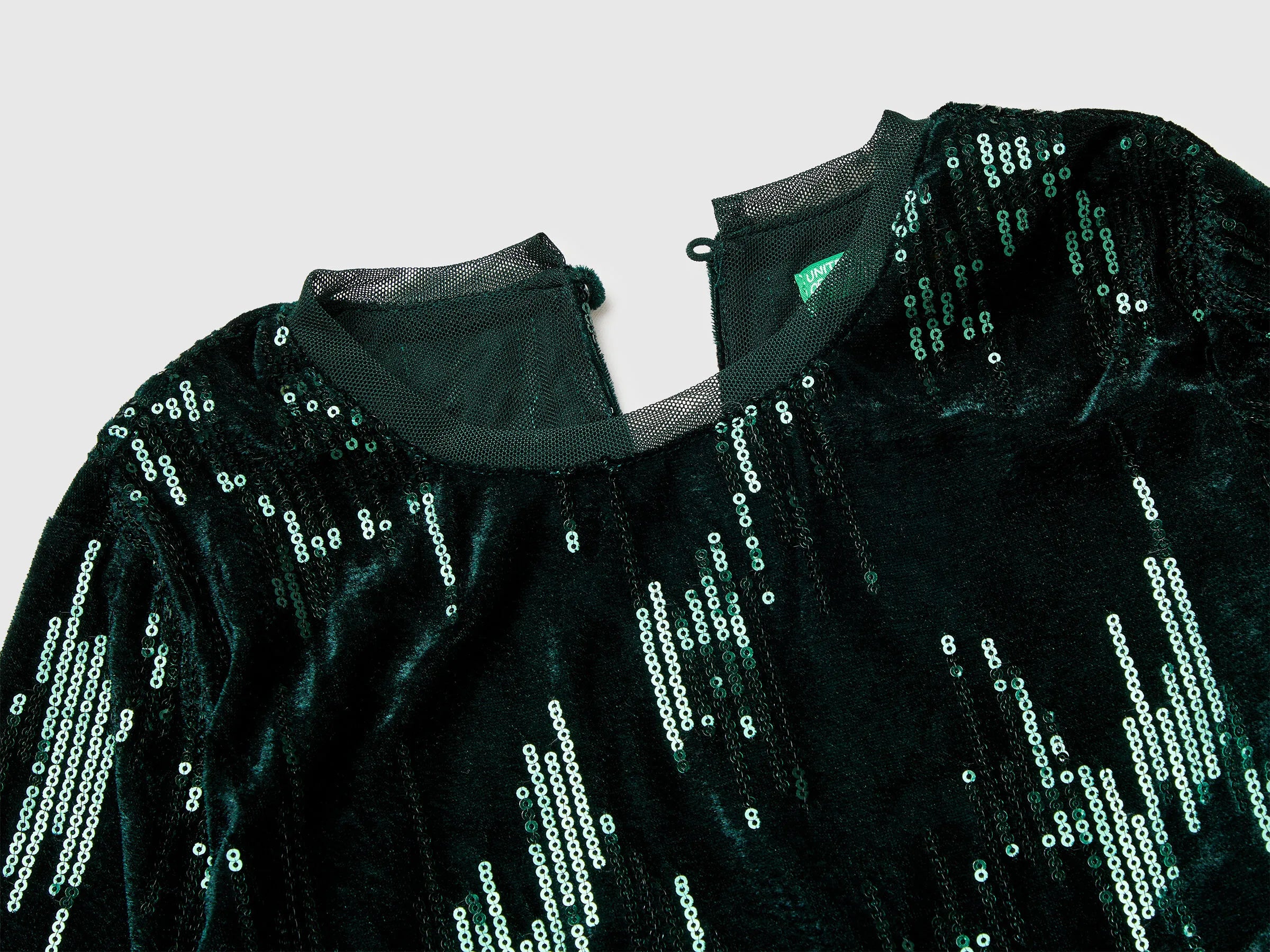 Benetton_Dark Green_Velvet Dress with Sequins_4OZGCV03P_901_03