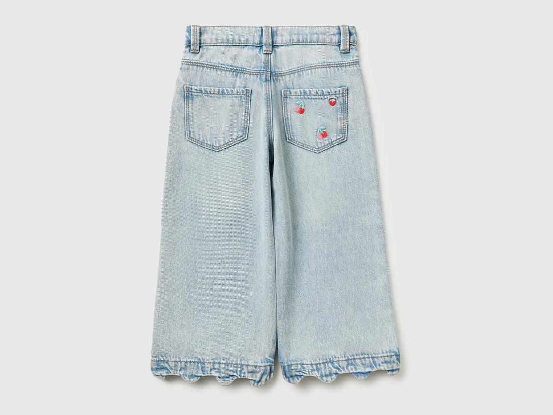 Benetton Light Blue Girls Jeans with Cherry Embroidery SKU: 4P1XGE031_902 Image 02