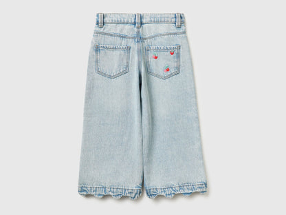 Benetton Light Blue Girls Jeans with Cherry Embroidery SKU: 4P1XGE031_902 Image 02