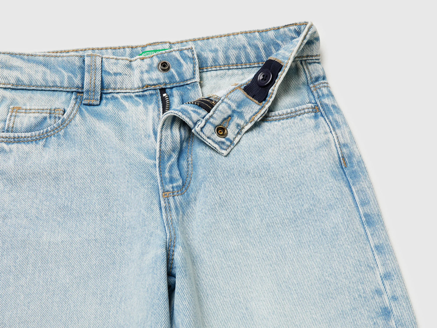 Benetton Light Blue Girls Jeans with Cherry Embroidery SKU: 4P1XGE031_902 Image 03