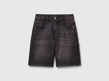 Benetton Black Boys Straight Fit Denim Bermudas SKU: 4PORC903I_700 Image 01