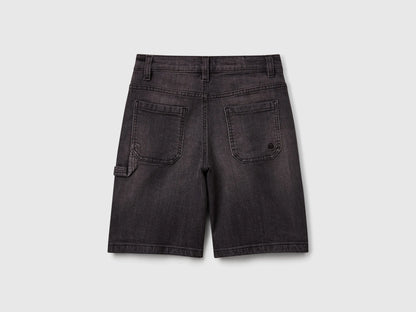 Benetton Black Boys Straight Fit Denim Bermudas SKU: 4PORC903I_700 Image 02