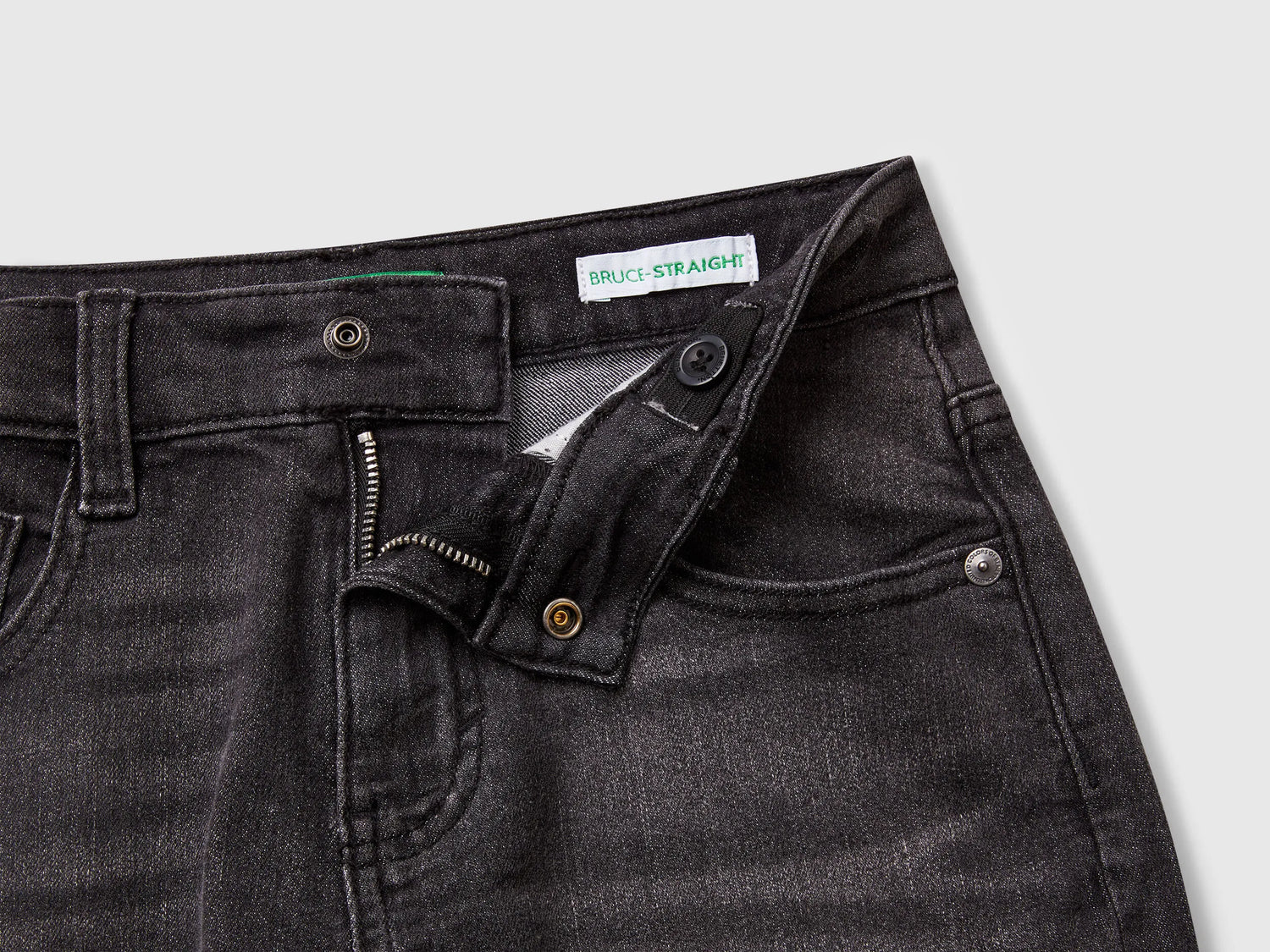 Benetton Black Boys Straight Fit Denim Bermudas SKU: 4PORC903I_700 Image 03