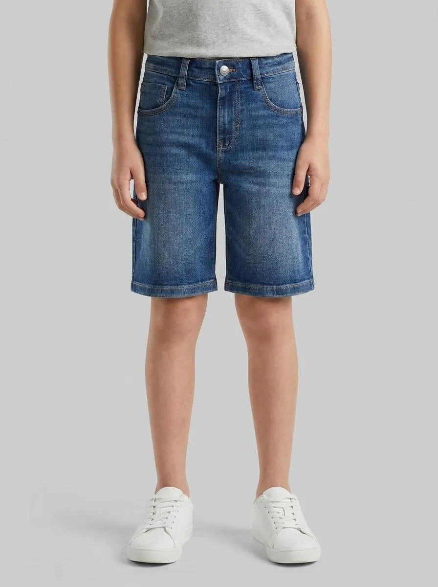 Benetton Dark Blue Boys Straight Fit Denim Bermudas SKU: 4PORC903I_901 Image 00