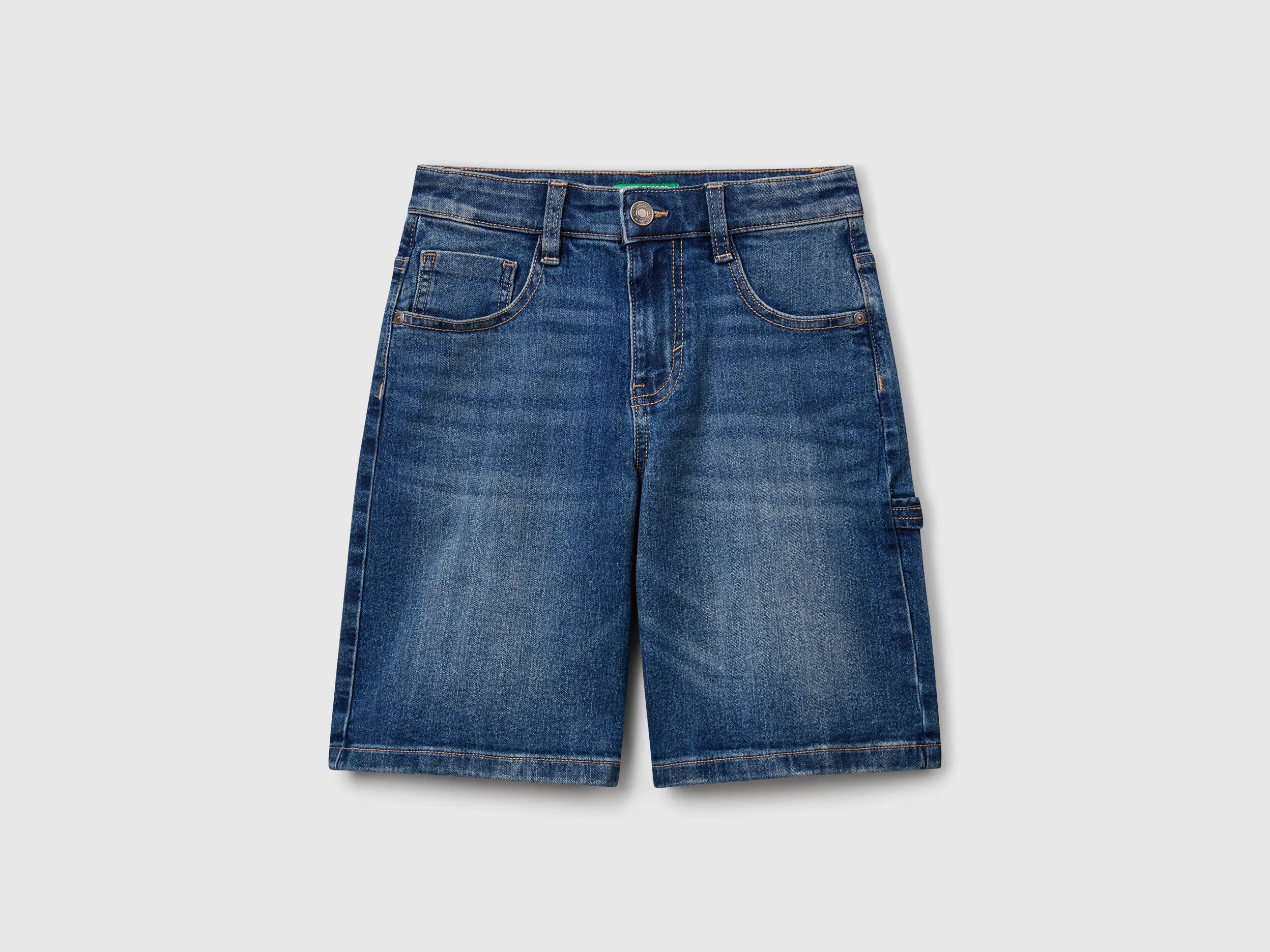 Benetton Dark Blue Boys Straight Fit Denim Bermudas SKU: 4PORC903I_901 Image 01