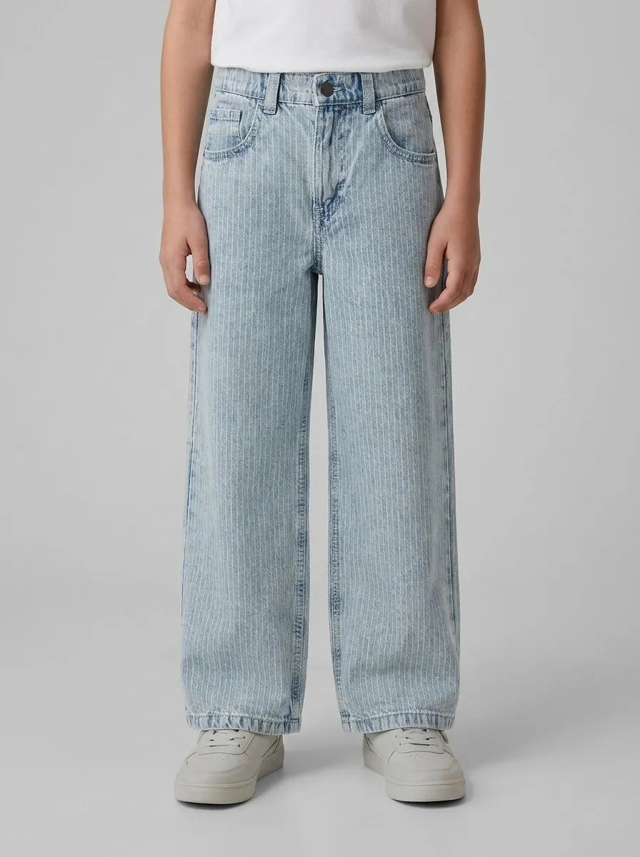 Benetton Sky Blue Boys Loose-Fit Striped Jeans SKU: 4PY3CE04N_901 Image 00
