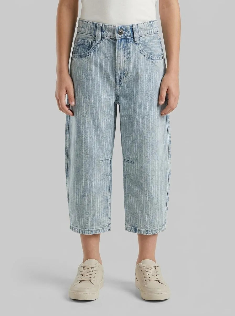 Benetton Sky Blue Boys Striped Balloon Fit Jeans SKU: 4PY3GE02Y_901 Image 00