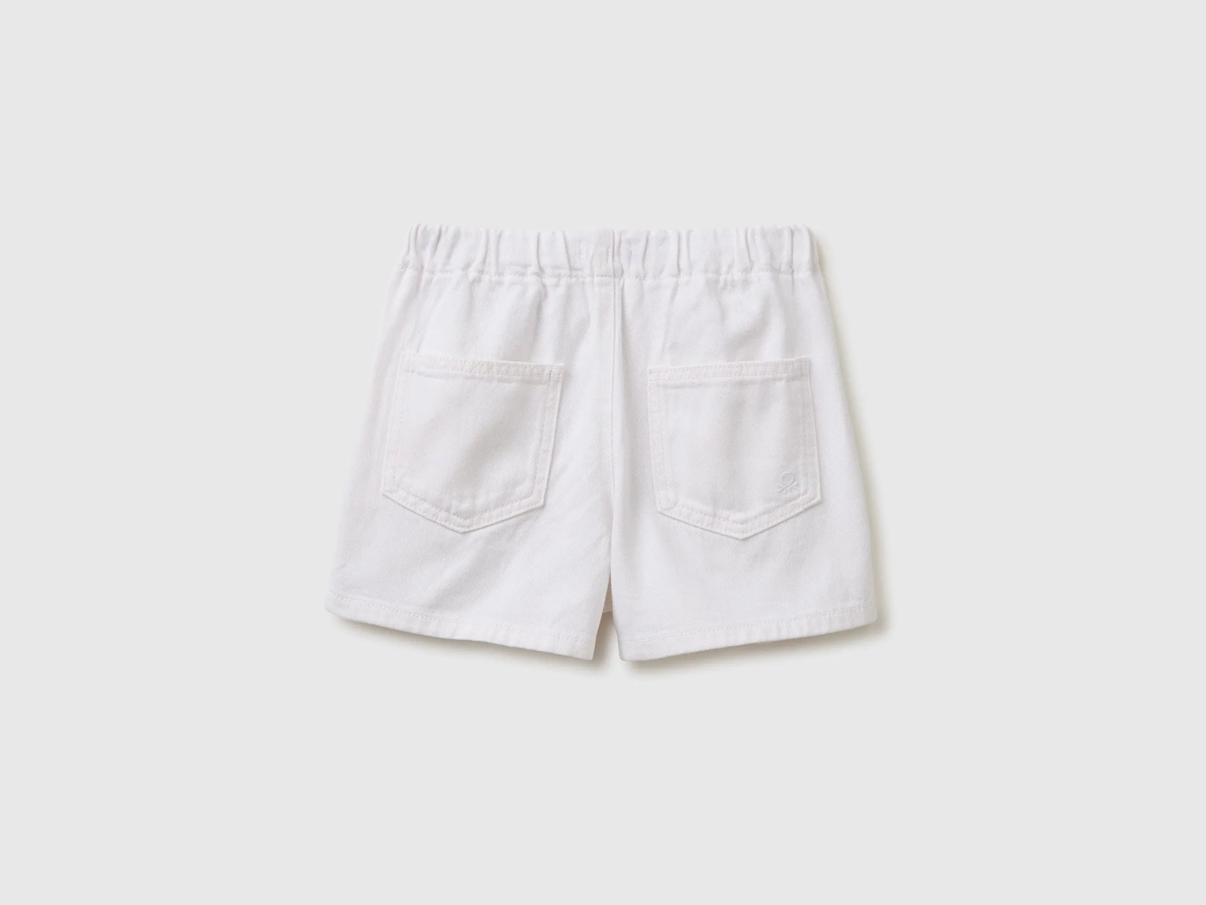 Benetton White Girls Pure Cotton Shorts SKU: 4PYAC904Y_701 Image 02