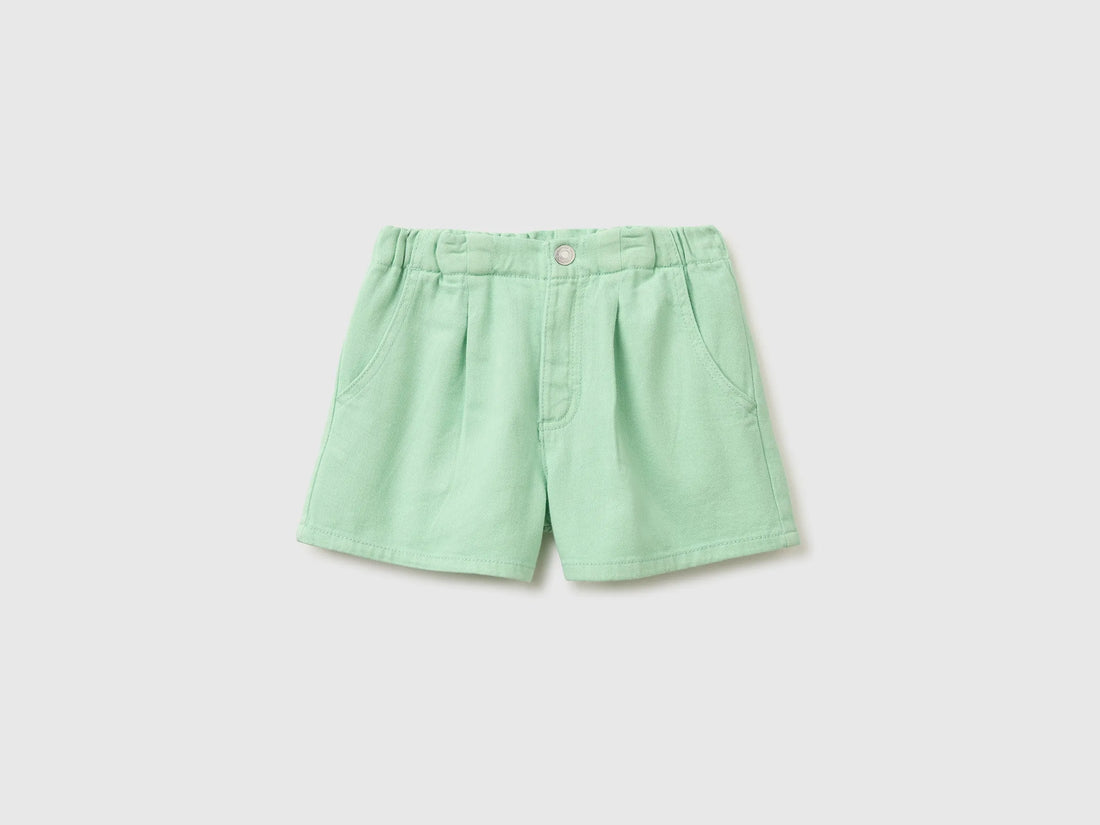 Benetton Green Girls Pure Cotton Shorts SKU: 4PYAC904Y_80G Image 01
