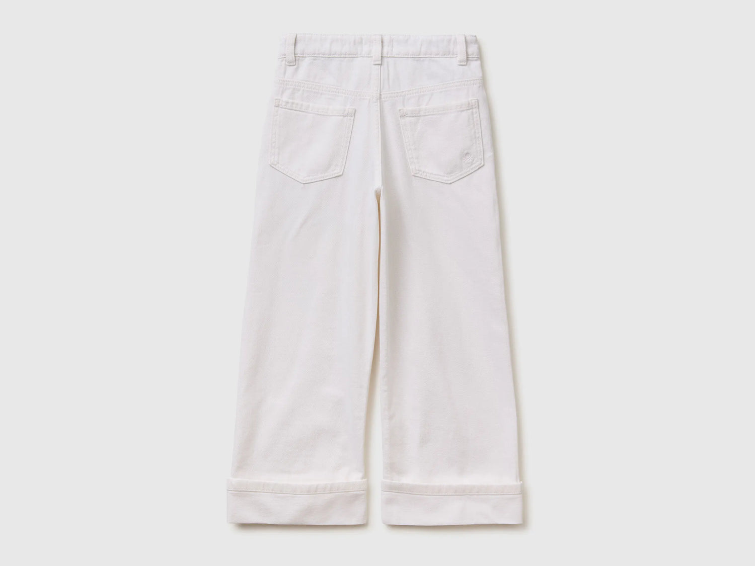 Benetton White Girls Wide-Fit Trousers with Cuffs SKU: 4PYACE04P_701 Image 02