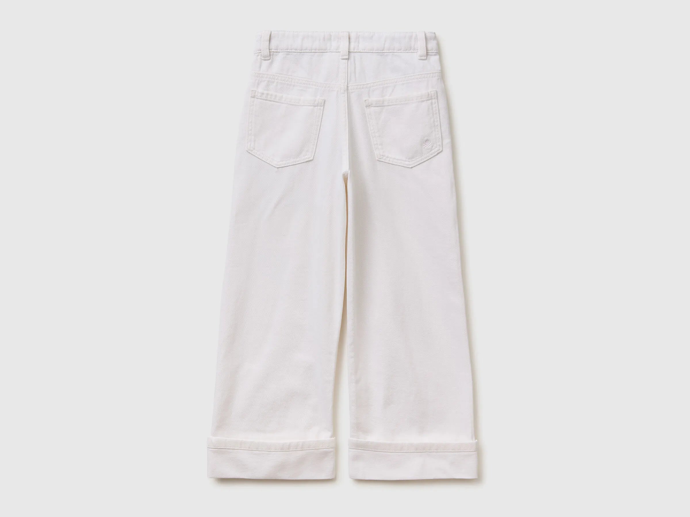 Benetton White Girls Wide-Fit Trousers with Cuffs SKU: 4PYACE04P_701 Image 02