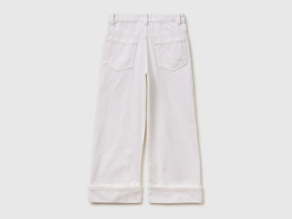Benetton White Girls Wide-Fit Trousers with Cuffs SKU: 4PYACE04P_701 Image 02