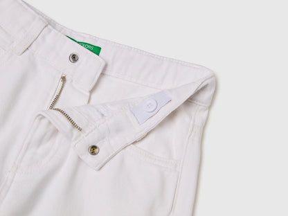 Benetton White Girls Wide-Fit Trousers with Cuffs SKU: 4PYACE04P_701 Image 03