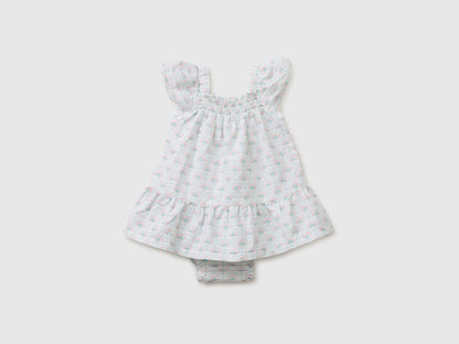 Benetton White Girls Floral Dress in Linen Blend SKU: 4QBQAV00W_68A Image 01