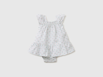 Benetton White Girls Floral Dress in Linen Blend SKU: 4QBQAV00W_68A Image 02