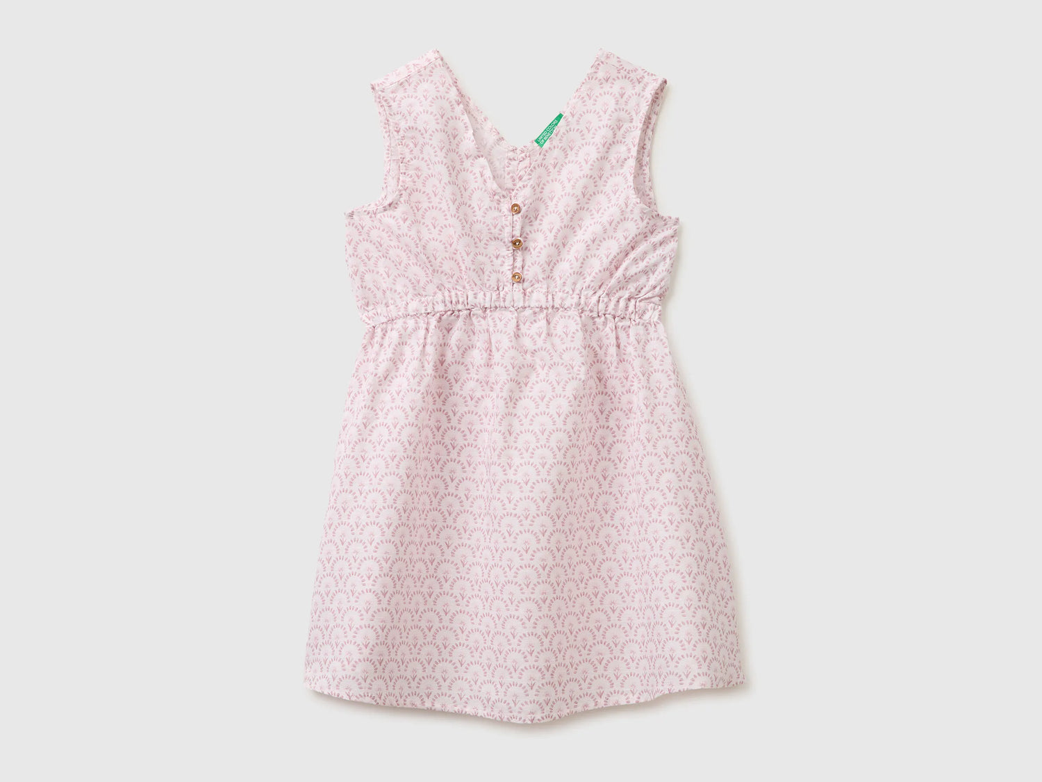 Benetton Soft Pink Girls Floral Dress in Linen Blend SKU: 4QBQCV03U_68C Image 01