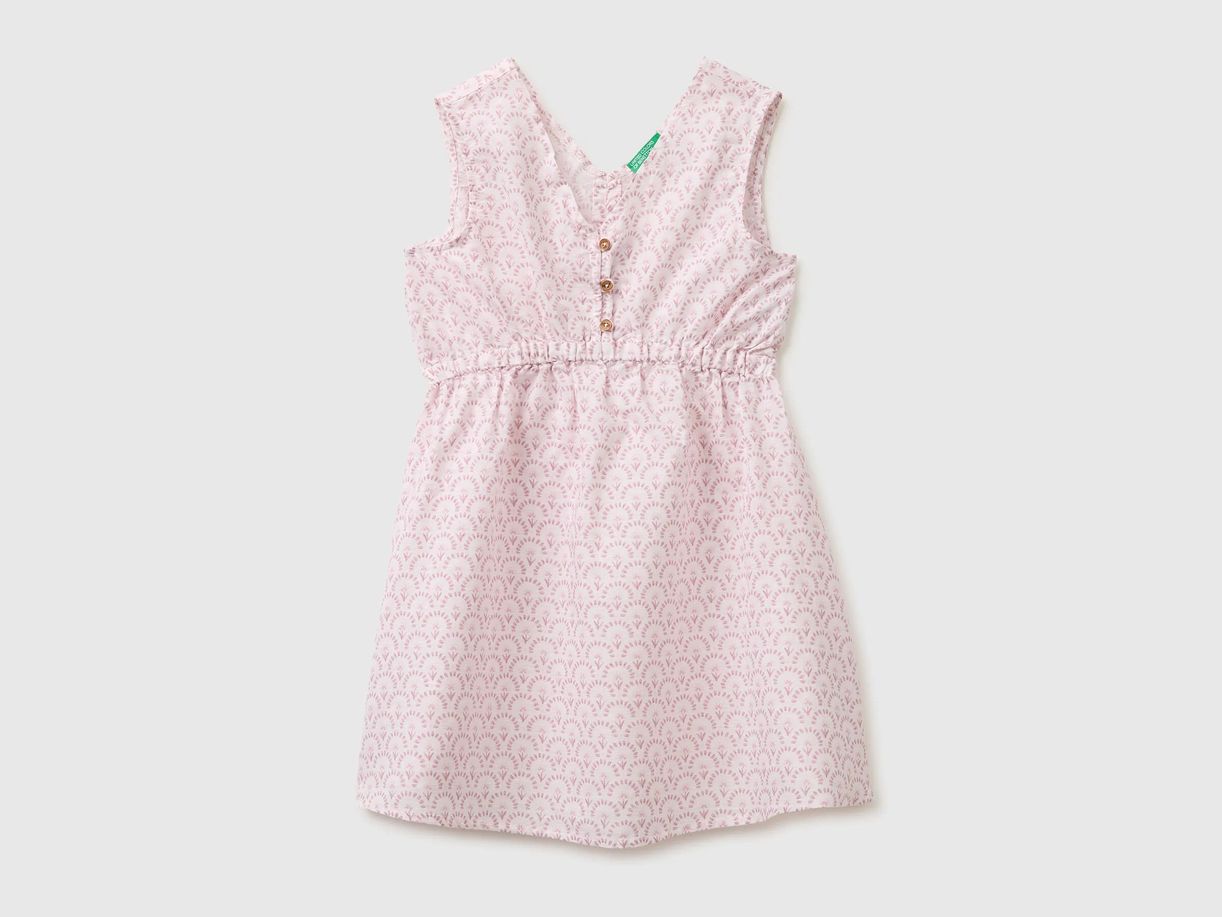 Benetton Soft Pink Girls Floral Dress in Linen Blend SKU: 4QBQCV03U_68C Image 01